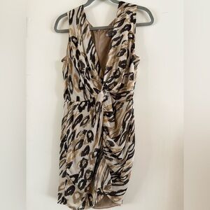 MYNE 100% Silk Dress Size 6 Ashley Ann Side Ruched Wrap Mini Dress Zebra Tiger